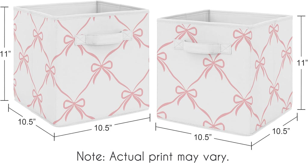 Sweet Jojo Designs Set of 2 Collapsible Fabric Storage Cubes (Pink Bows) for Girls, Baby, Kids, Childrens Foldable Bins Organizer Boxes Toys (Bow for Ballerina, Ballet Dancer, Princess Collection)