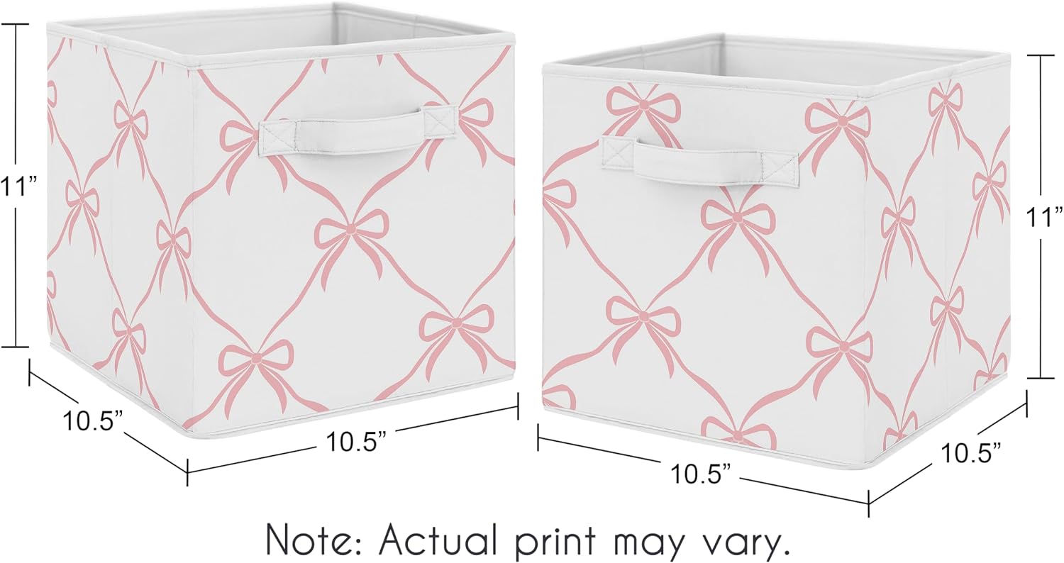 Sweet Jojo Designs Set of 2 Collapsible Fabric Storage Cubes (Pink Bows) for Girls, Baby, Kids, Childrens Foldable Bins Organizer Boxes Toys (Bow for Ballerina, Ballet Dancer, Princess Collection)