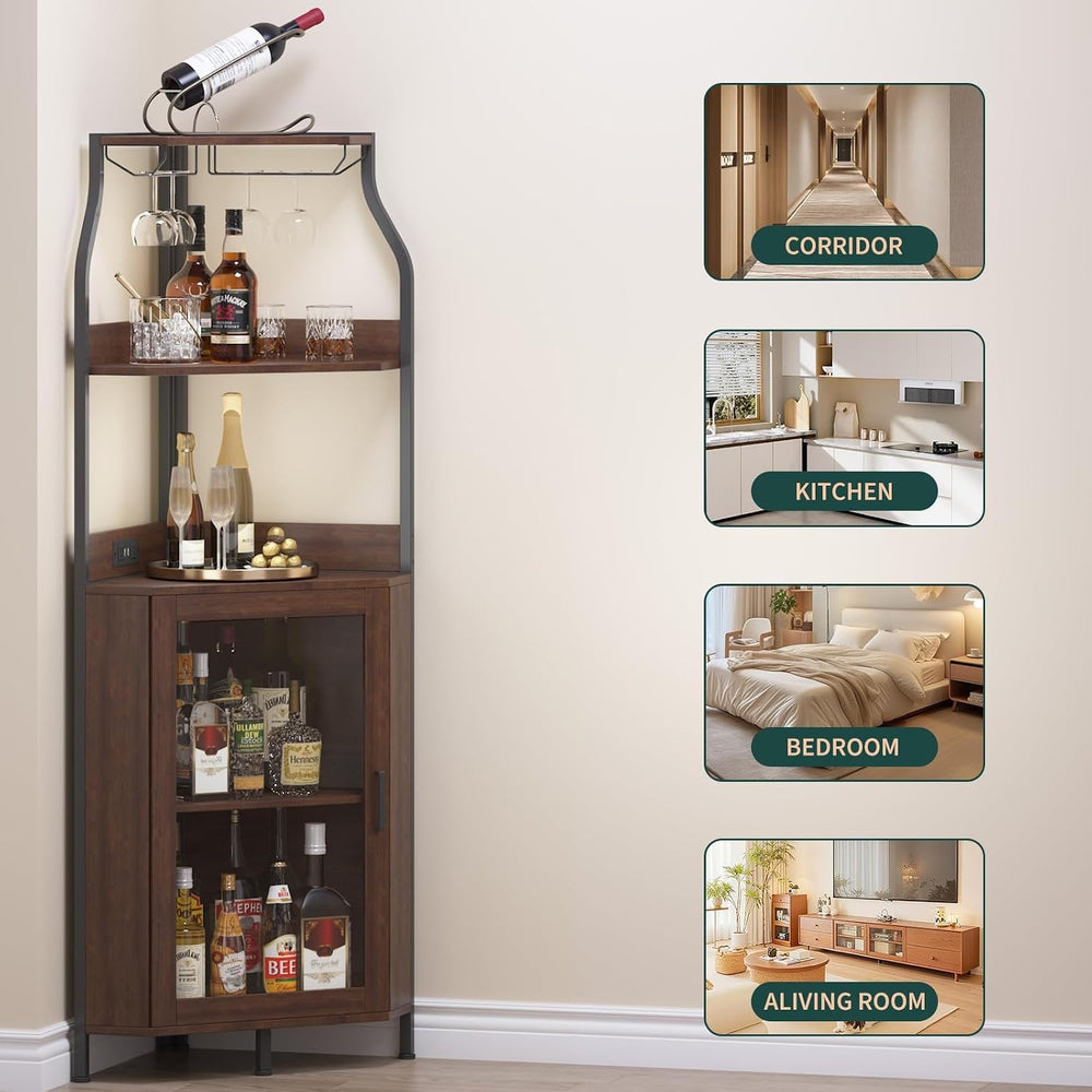 IDEALHOUSE Corner Wine Cabinet with Removable Wine Rack, Industrial Wine Cabi...