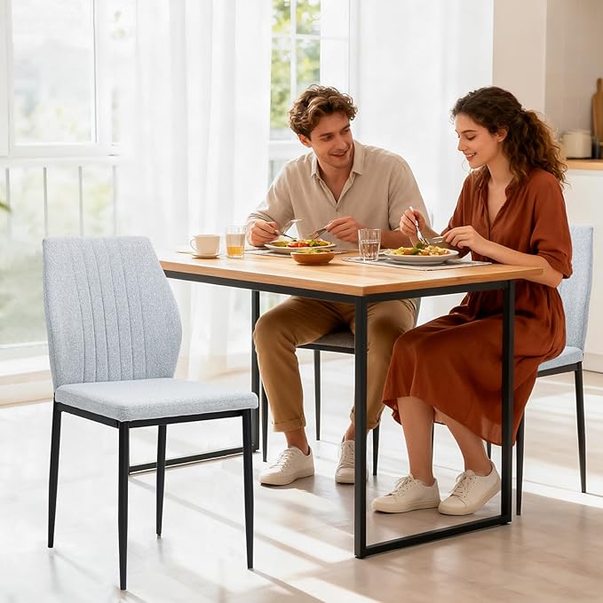 Dining Chairs Set of 4, Upholstered Wooden Dining Room Chairs, Mid Century Modern Fabric Kitchen Chair with Metal Legs Chenille Fabric for Kitchen/Restaurant/Hotel- Light Gray (Only Chairs)