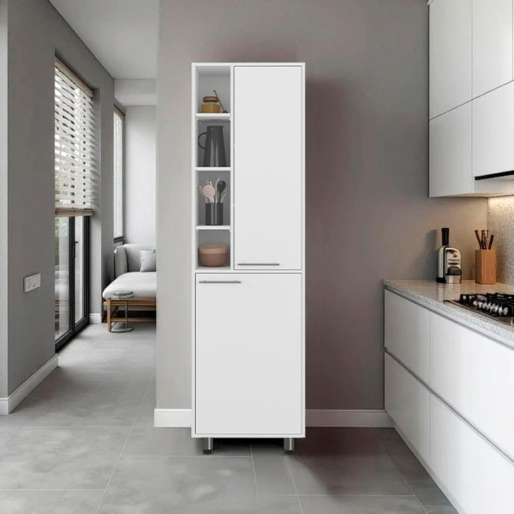 Modern White Kitchen Pantry Cabinet with Open & Closed Shelves – Space-Ma...