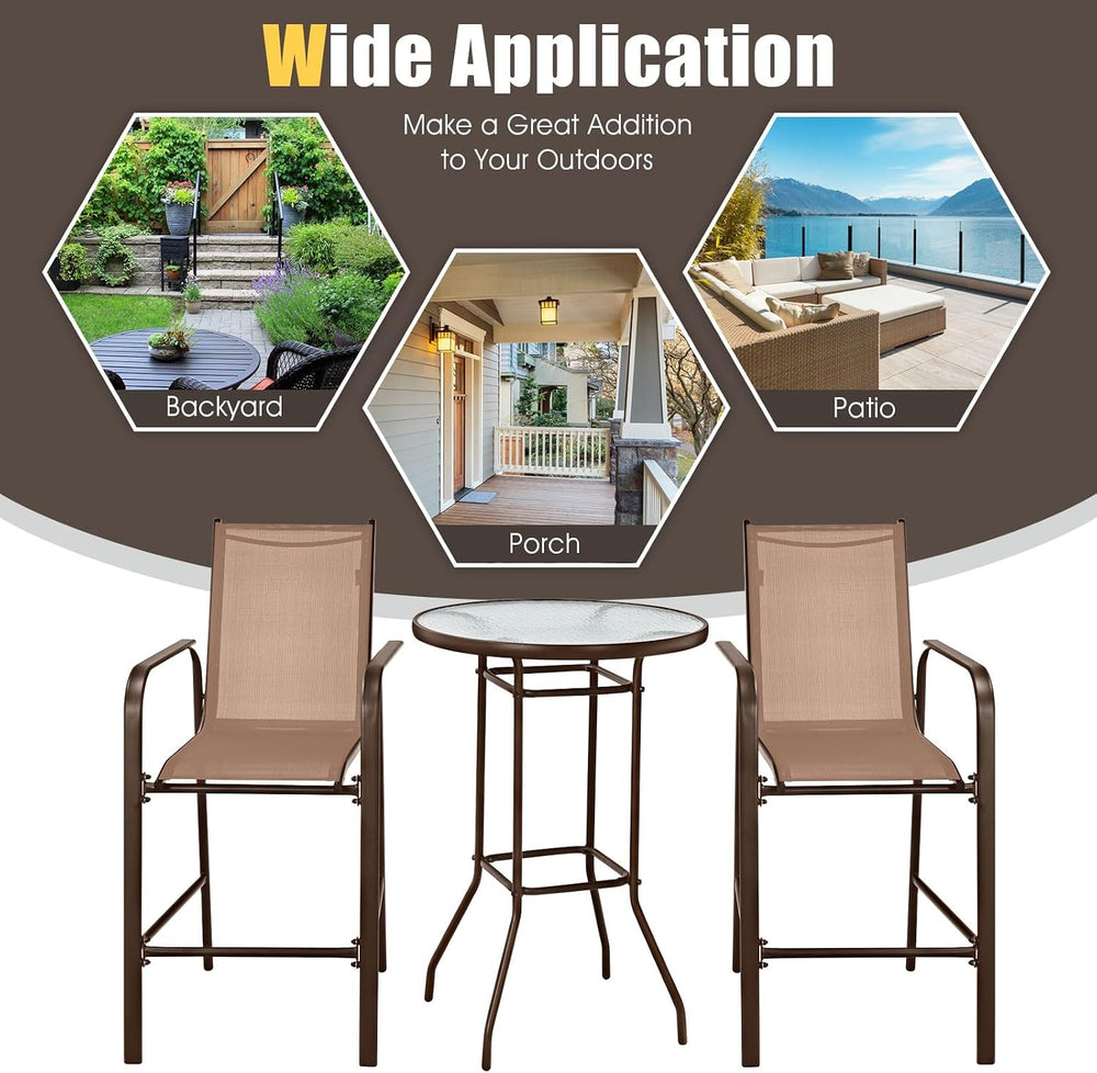 Tangkula 3 Pieces Outdoor Patio Bar Set with 2 Bar Stools, Coffee