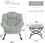 Welnow Lazy Chair with Ottoman, Modern Lounge Accent Chair with Armrests and a Side Pocket, Leisure Sofa Armchair, Reading Armchair with Footrest for Small Space, Plush Green