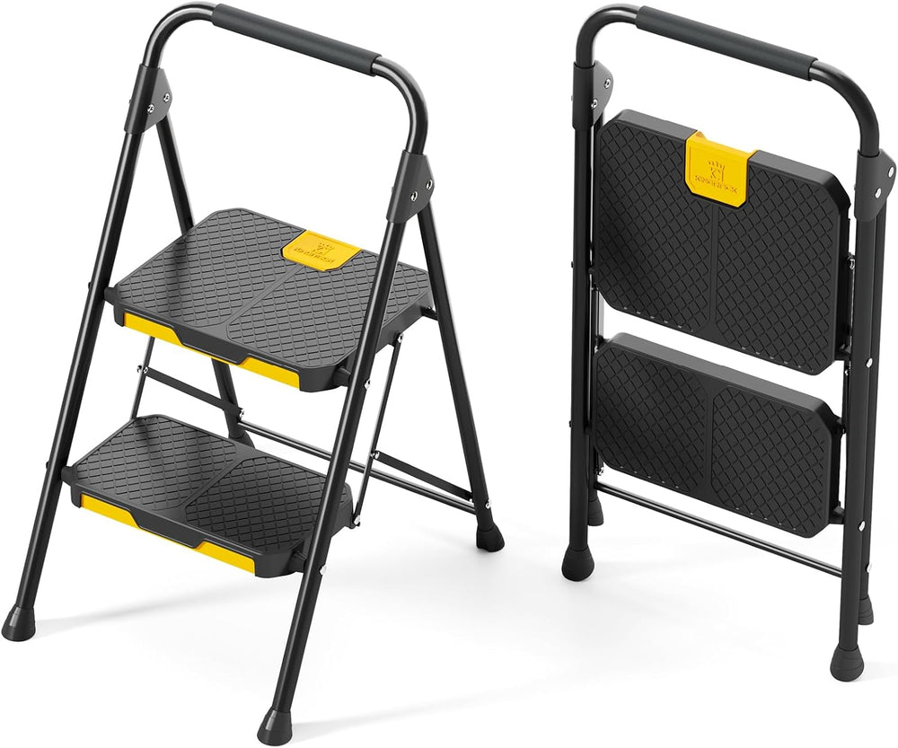 KINGRACK 2 Step Ladder, Sturdy Steel Step Stool with Safe-Lock Design, Handra...