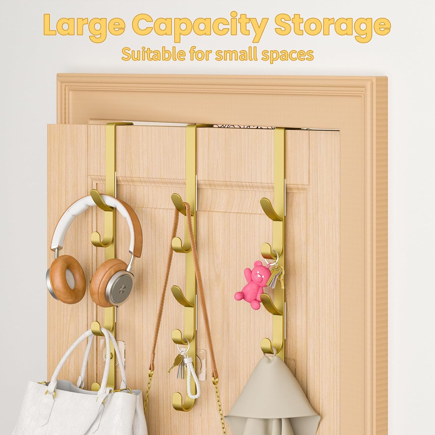 Over The Door Hooks, Metal Door Hooks for Hanging, Over The Door Purse Organizer for Door Coat Hanger, Back of Shower for Hanging Towel Rack Clothes, Hat, Bathroom, Closet (Gold-3Packs)