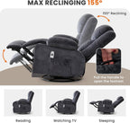 Swivel Recliner Chair for Adults,Oversized Rocker Recliner with Massage and Lumbar Heat,Rocking Chair with Side Pocket,2 Cup Holders,for Living Room