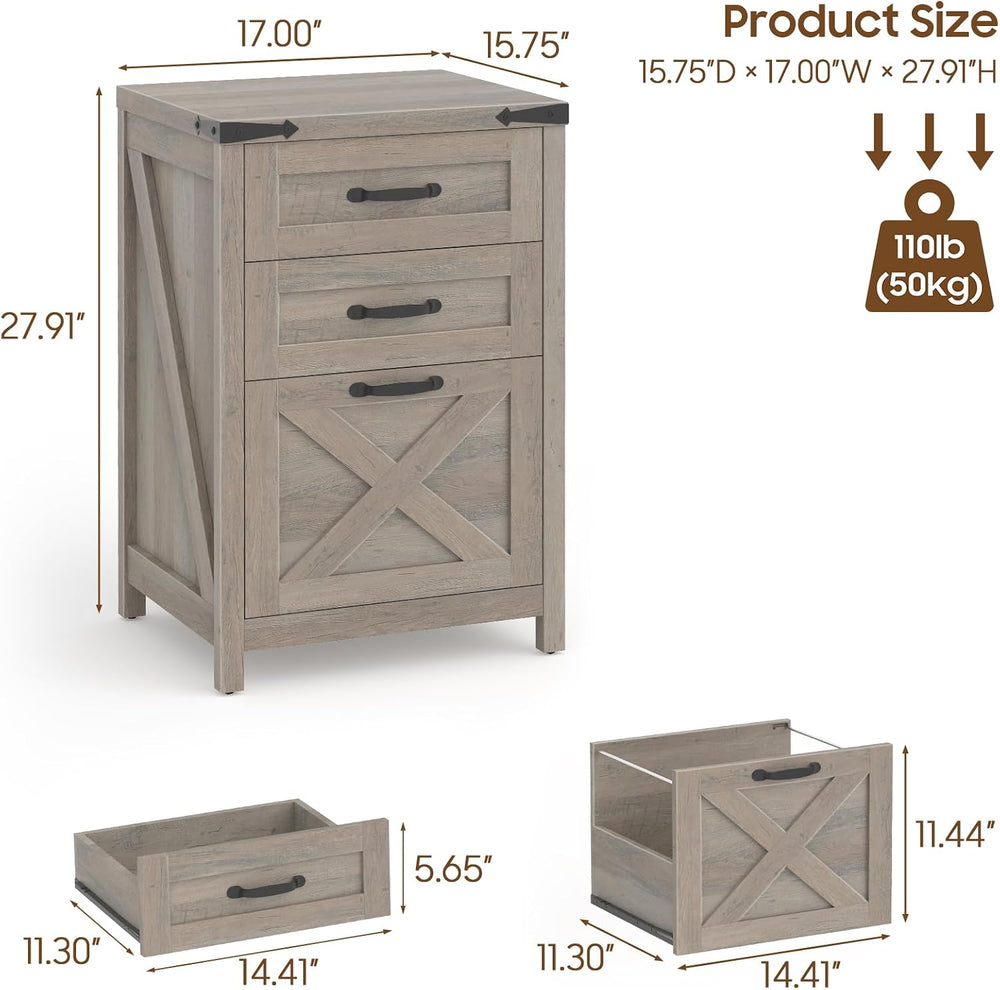 Small Farmhouse File Cabinet with 2 Drawers for Home Office, Rustic Grey | Ha...