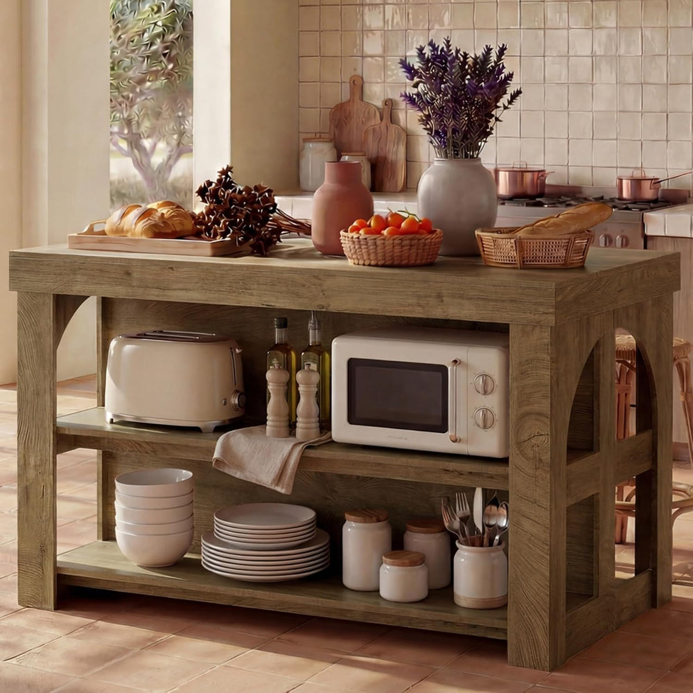 LITTLE TREE Kitchen Island with Storage, 55-Inch Large Stationary Center Isla...