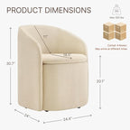 Upholstered Dining Chairs with Casters, No Assembly Rolling Modern Dining Room Chairs with Hidden Storage & Barrel Backrest, Accent Chair for Bedroom, Living Room, Dressing, Sand, Set of 4