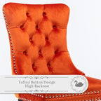 Velvet Upholstered Dining Chairs Set of 2, Modern Style Kitchen Side Chairs with Nailhead Trim and Wood Legs,Metal Pulling Ring for Dining Room Living Room(Orange,Set of 2)