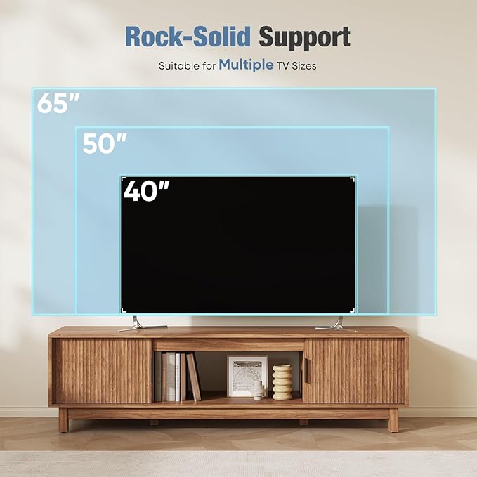 DUMOS Mid Century Modern TV Stand, Mocha Brown Wood Entertainment Center with Storage Cabinets, Media Console Table with Straight Legs & Cable Management for Living Room, Bedroom, Office 58"