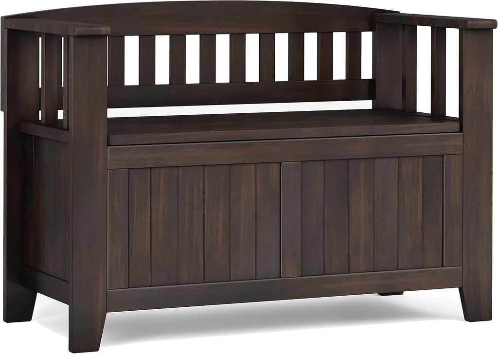 SIMPLIHOME Acadian 2-Seater Storage Bench and Cabinet Set in Brunette Brown