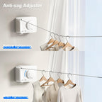 Retractable Clothesline Indoor, Non-Sagging Outdoor Clothes Line Retracting Heavy Duty Clothes Drying Laundry Line Wall Mounted Stainless Steel Line-13.8 Feets(White)