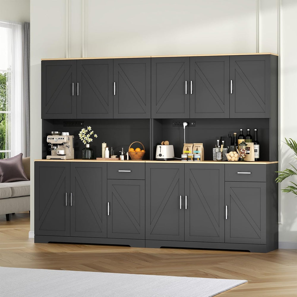 71" Pantry Cabinet,Kitchen Pantry Storage Cabine with Power Outlet,Farmh...