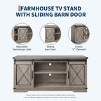 IDEALHOUSE Farmhouse TV Stand for 65 inch TV, Entertainment Center with Sliding Barn Doors and Adjustable Shelves, Rustic Wood Media Console Table for Living Room, Bedroom, Grey