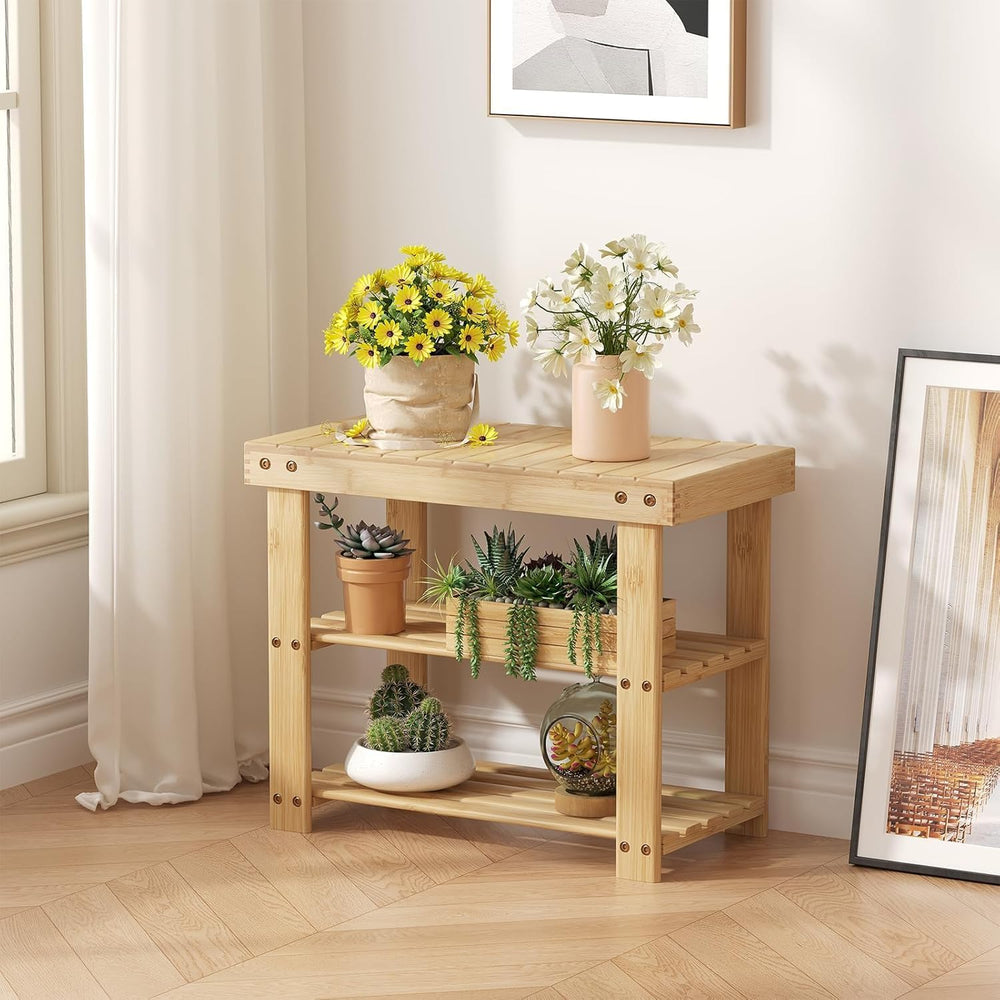 Simple Deluxe Shoe Rack Bench, 3-Tier Bamboo Storage Organizer, 286lb Capacit...