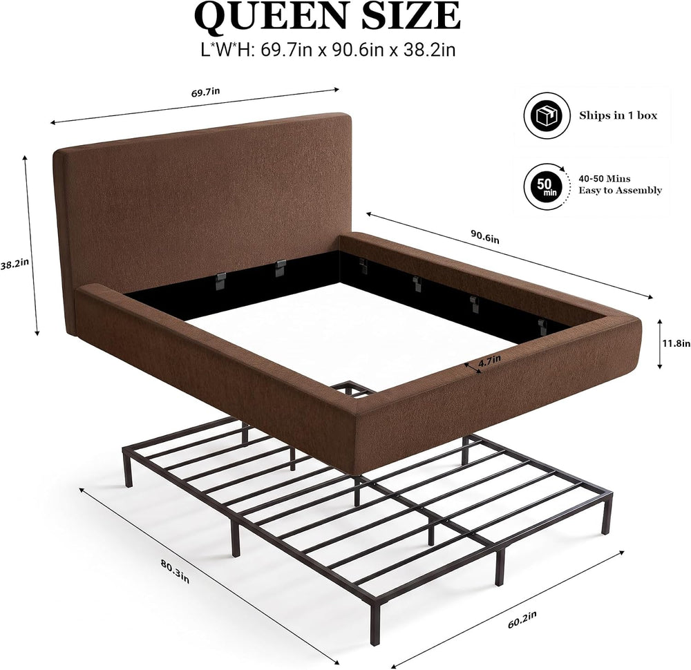 Queen Bed Frame w/ Classic Headboard, Cloud Upholstered Platform Bed Frame