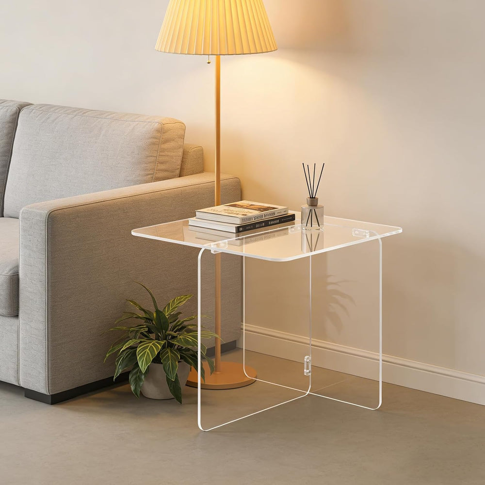 Acrylic Side Table,Clear Nightstand End Table Modern Bedside Table for Living...