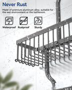 YASONIC Shower Caddy Hanging - Never Rust Organizer - Aluminum over The head caddy with 10 Hooks for Razor/Sponge - Shower Rack with Soap Basket - Grey