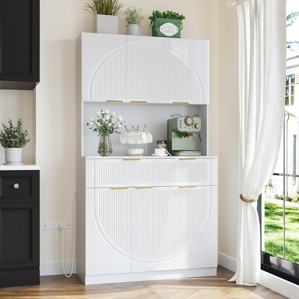 71" Kitchen Pantry Cabinet with Build-in Charging Station, White Modern ...