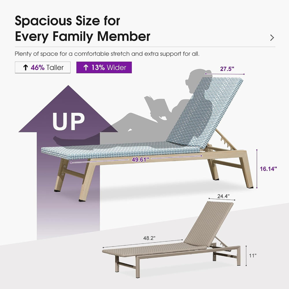 PURPLE LEAF Oversize Chaise Lounge Champagne Frame Set of 2, Pale Blue | 3-Ye...