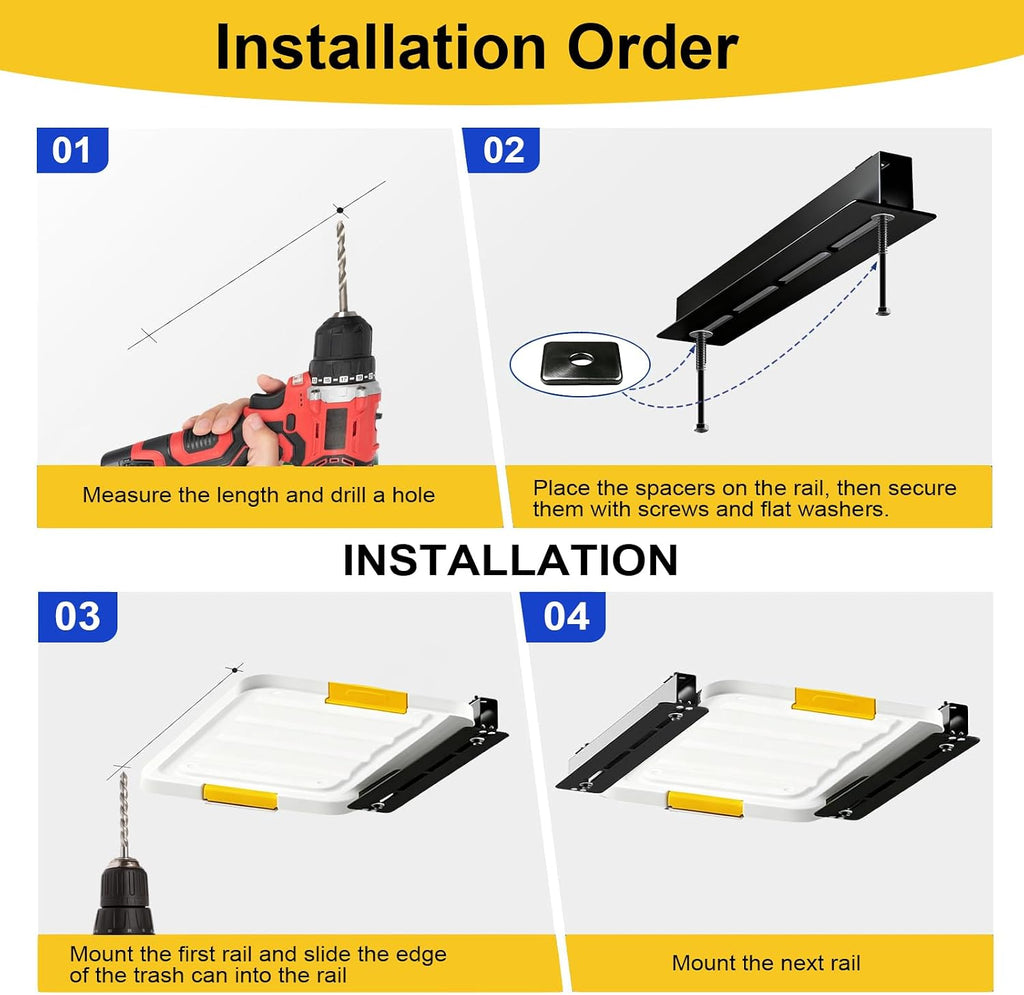Heavy Duty Garage Ceiling Storage Rack System, Overhead Bin Slide Track Rails for 7 Bins (8 Pack), Adjustable Tote Hanger, 176 Lbs Capacity Steel