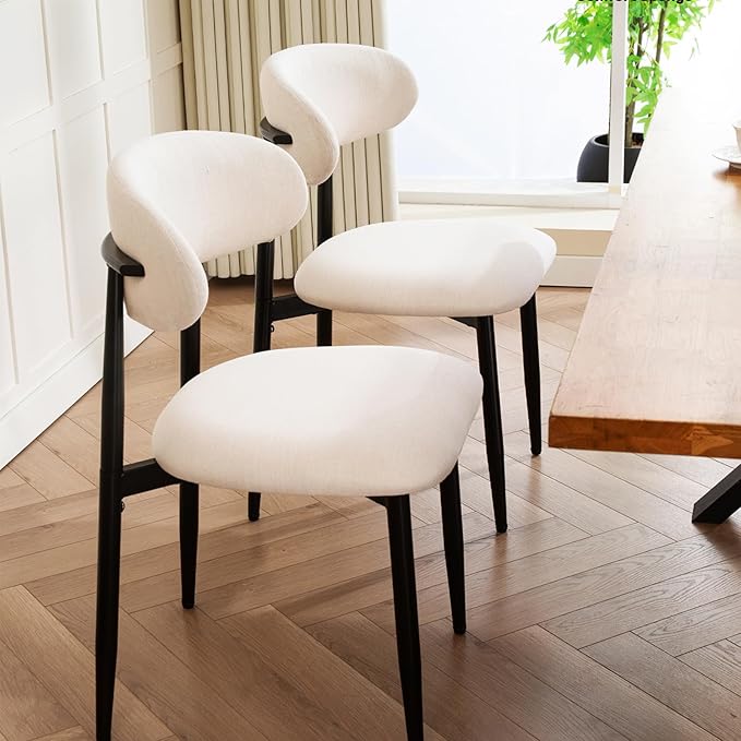 UVV Dining Chairs Set of 2, Metal Kitchen Chairs with Modern Fabric Upholstered for Dining Room, Beige