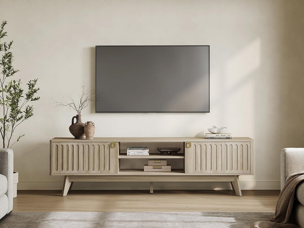 SICOTAS Fluted Modern TV Stand, 70" TV Console for Living Room | Mid Cen...