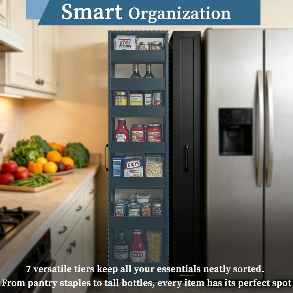JOYSOURCE Narrow Rolling Storage Cart 8 inch Pull-Out Rack Black Pantry | 71&...