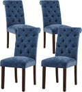 Tufted Dining Chairs Set of 4, Upholstered Parsons Dining Room Chairs, Fabric Kitchen Side Chair with Wood Legs, Blue