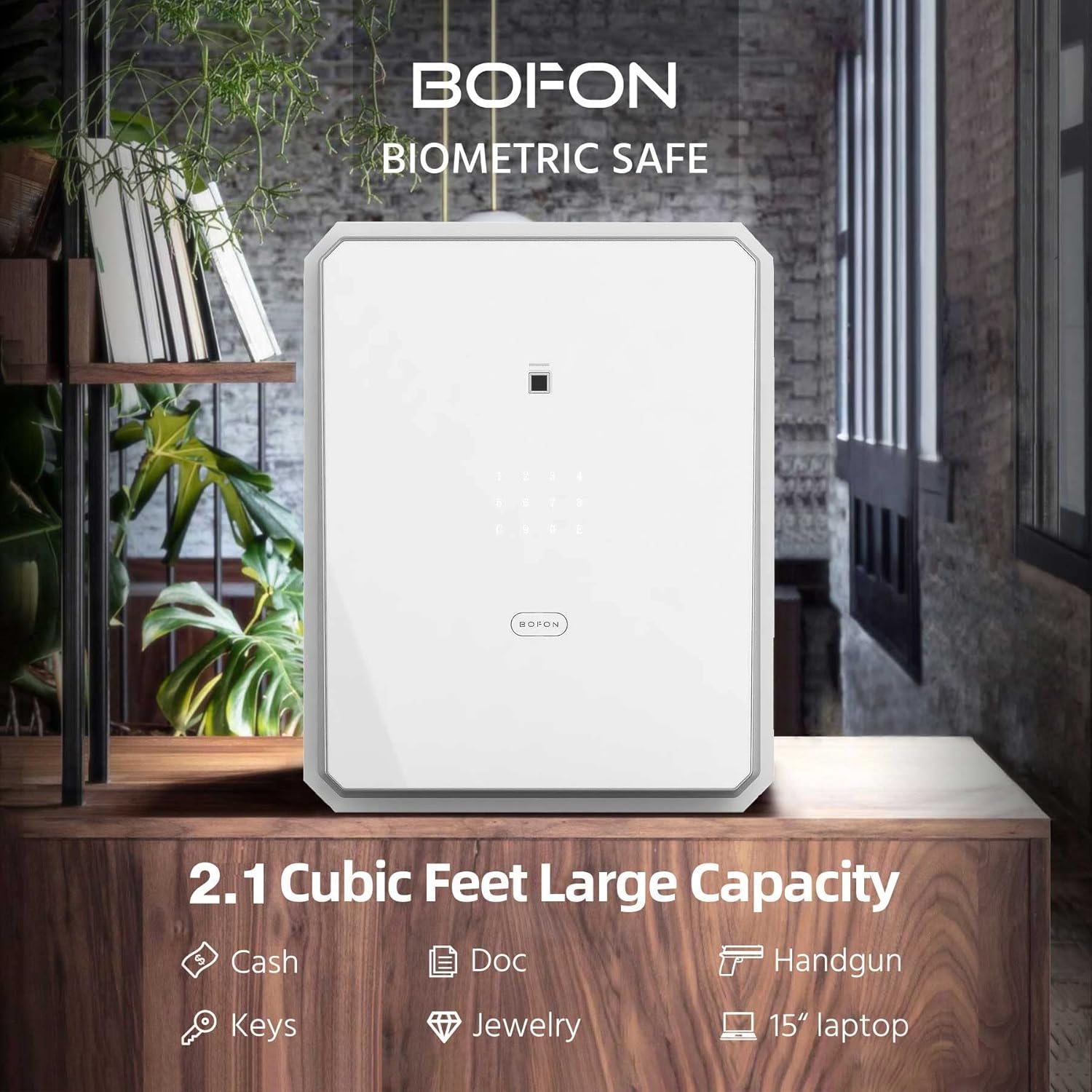 Fingerprint Password Safe Box with Key, Cabinets for Home Offcie,Lock Box,Security Box,Biometric safe,W-series 2.1Cubic feet BOFON