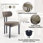 LukeAlon Chenille Dining Chairs Set of 2, Modern Upholstered Armless Kitchen Chairs with Black Metal Legs Curved Back Dining Room Chairs Reception Chair for Living Room Office, Green