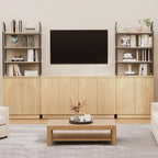 Yechen 110" Modular Entertainment Center with Bookshelves for up to 55", Mid Century Modern TV Stand with Storage, TV Cabinet with Adjustable Shelves, Living Room, Natural Oak (3 PCS)