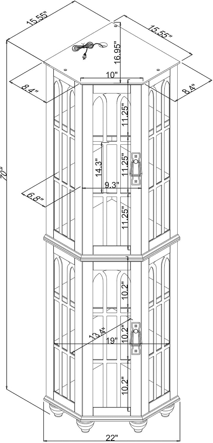 Pantry Sideboard Locker, Corner Curio Cabinet, with 4 Adjustable Tempered Gla...