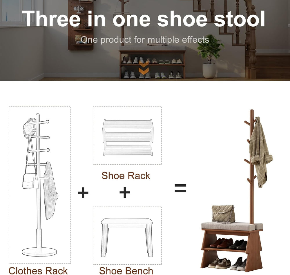 Coat Rack with Shoe Storage,Shoe Rack whit 8 Hook for Offices、Bedroom、Living ...