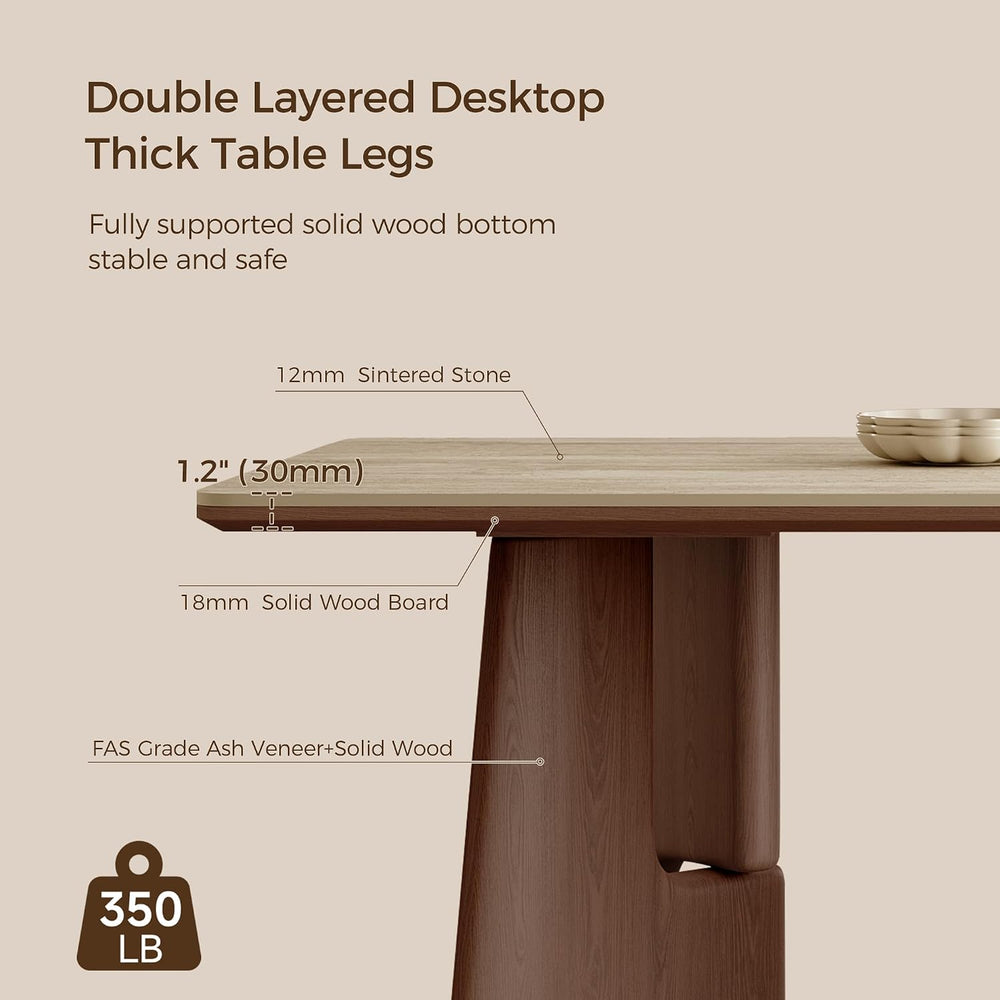 71" Modern Sintered Stone Dining Table for 6-8, Solid Wood Base Rectangu...
