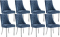 Dining Chairs Set of 8，Modern Channel Tufted Upholstered Dining Chairs with Silver Stainless Steel Legs, Comfortable Chenille Fabric Kitchen Chairs for Dining Room (Blue, 8pc)