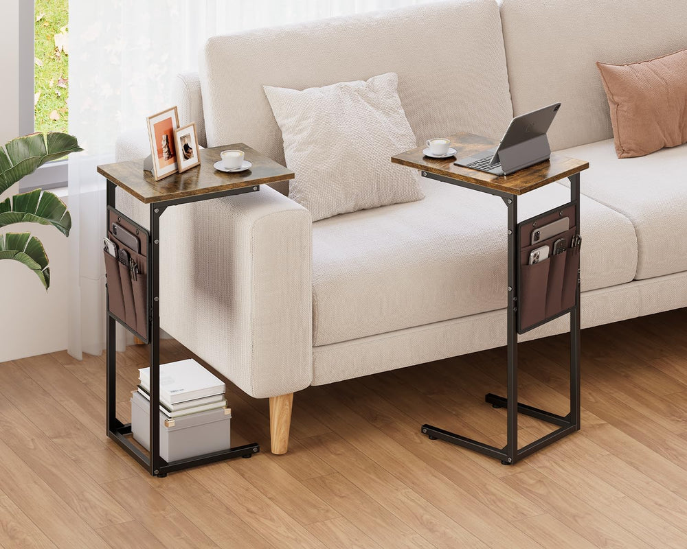 Vagusicc C Shaped End Table, Small Side Table for Couch, Tall Couch Side Tabl...