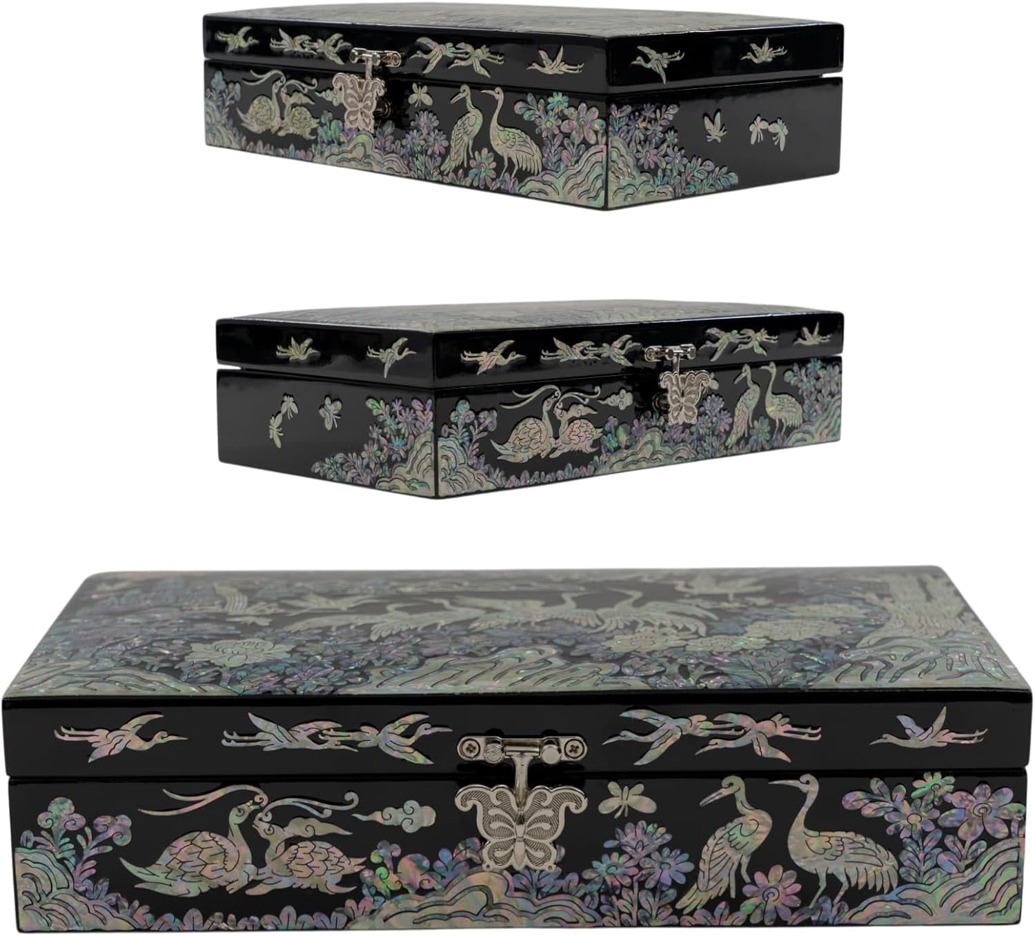 Mother of Pearl Jewelry Organizer box - Handmade Large Wooden Box Romantic Anniversary Birthday Gifts for women (Crane)