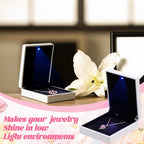 Landical 10 Pcs Pendant Necklace Box with LED Light Velvet Necklace Case for Pendant Bracelet Ring Earring, Jewelry Storage(White)