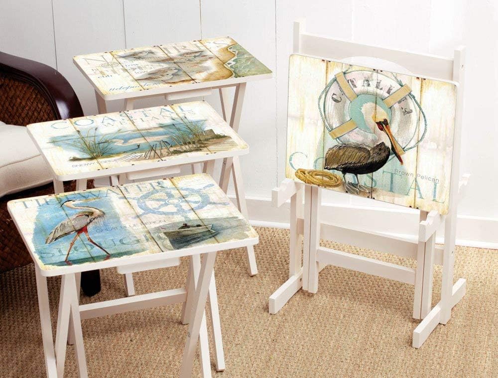 Cape Craftsmen Coastal Bird Folding TV Tray Tables - Shorebird-Themed Design,...