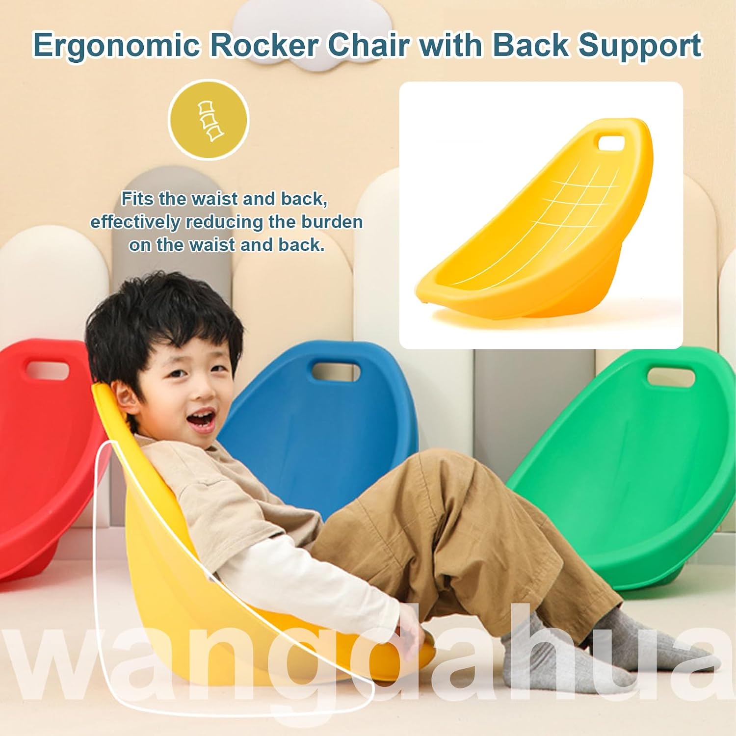 Scoop Rocker Chair for Kids, Plastic Scoop Chairs for Classroom, Portable Reading Chair with Back Support, Toddler Floor Chair Sensory Balance Scoop Wobble Seat,Blue,1pcs