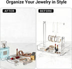 LUGUNU 2-Tier Bracelet Holder & Necklace Display Stand with Removable Trays, Acrylic Jewelry Organizers and Storage Box for Earrings, Rings, Watches, Vanity Tray for Dresser Countertop