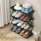 4 Tier Foldable Shoe Rack, Standing Shoe Storage Organizer with No Tool Assembly for Hallway Entryway Bedroom (Black)