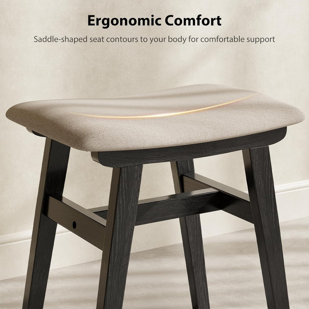 Muwuele Solid Wood Vanity Stool, Compact Makeup Chair with Saddle Cushion, Li...