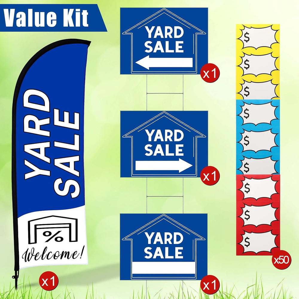Buryeah Yard Sale Feather Flag Signs Set, 1 Pack 7ft Yard Sale Banner with Po...