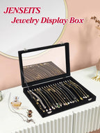 Jenseits Necklace Organizer Box, Tray with Clear Lid, Velvet Dustproof Necklaces Holder Storage Display Case, 20 Hooks Glass Top Jewelry Tray Drawer Insert for Pendant Bracelet