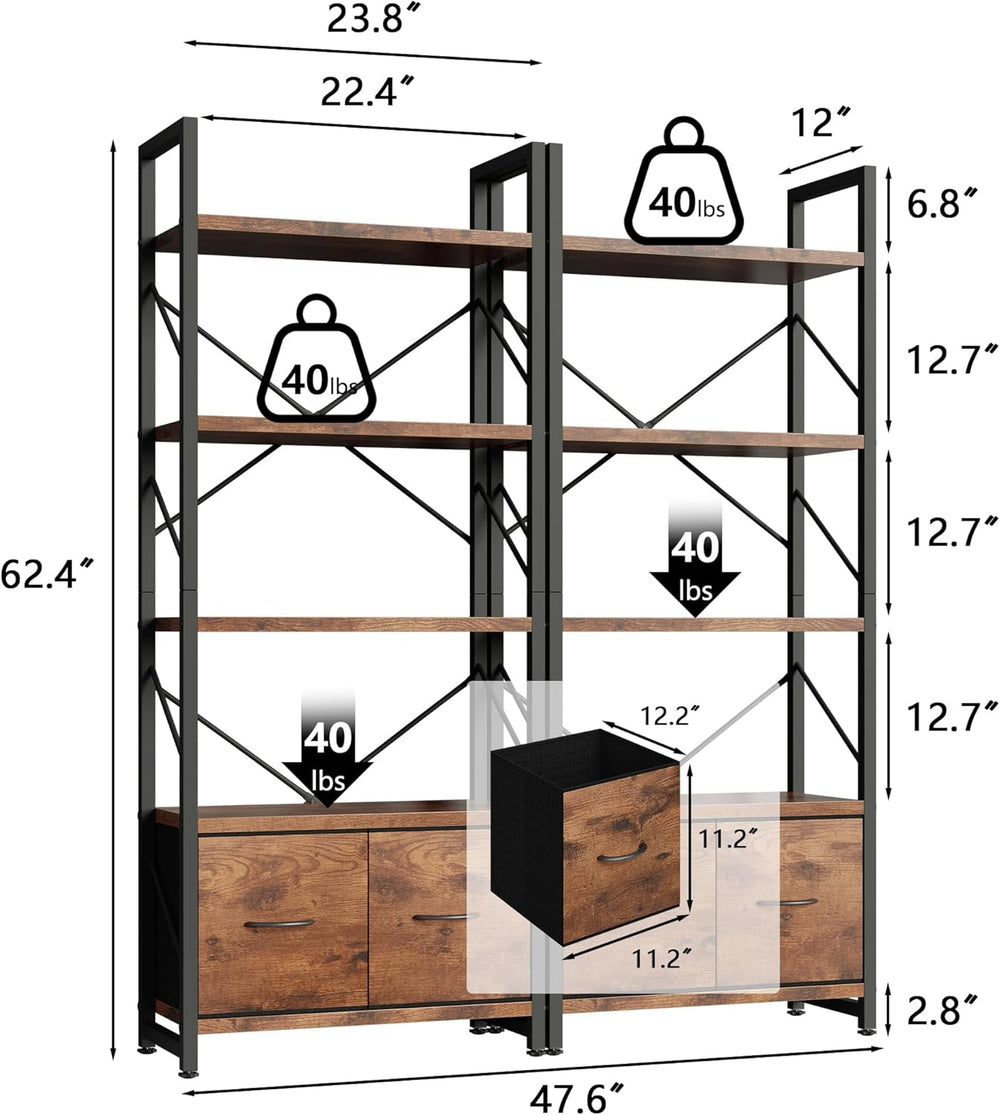 Shintenchi 5 Tier Bookshelf with Drawers, Display Standing Shelf Units, Wood ...