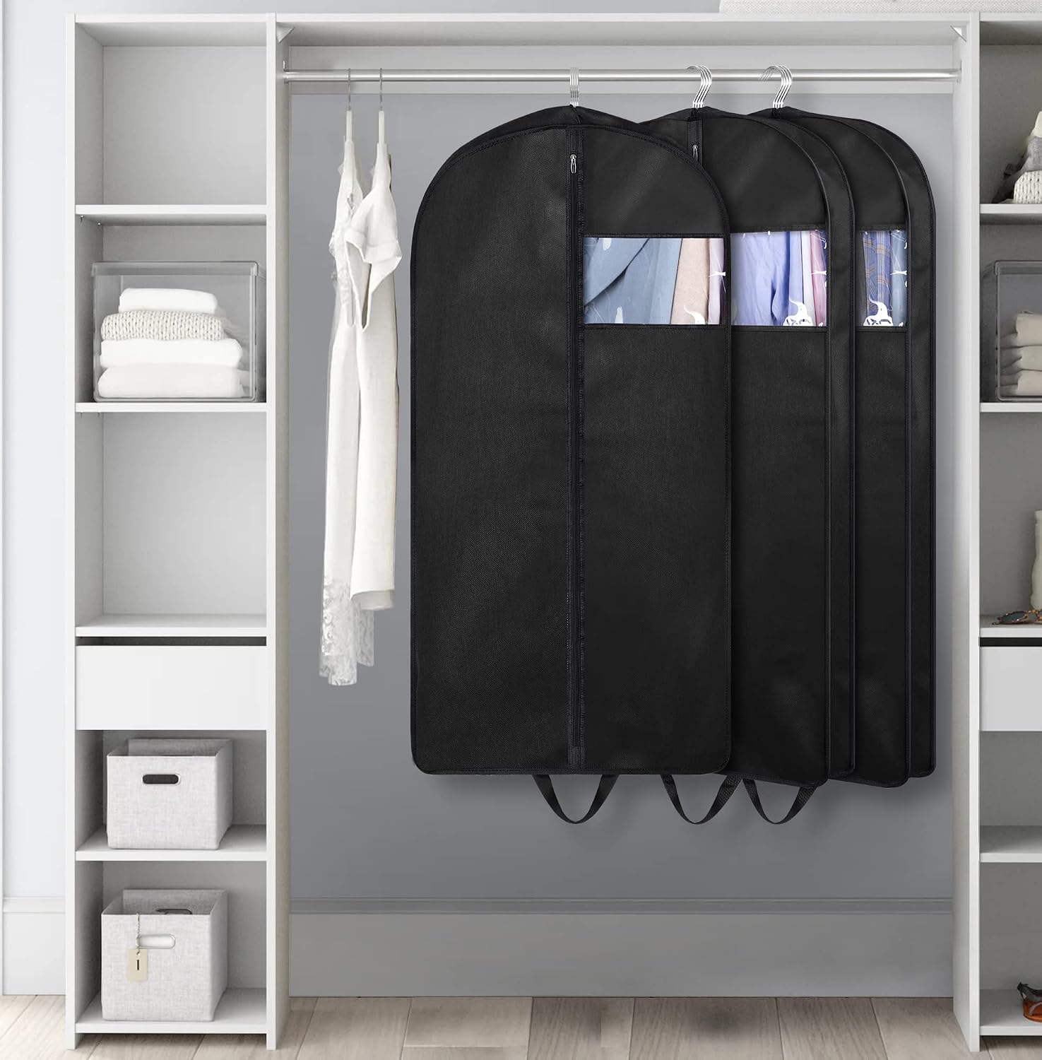 KIMBORA 43" Suit Bags for Closet Storage and Travel, Gusseted Hanging Garment Bags for Men Suit Cover With Handles for Clothes, Coats, Jackets, Shirts（3 Packs）
