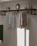 Clothes Rack 70in, Wall Mounted Garment Racks with Real Brown Wood Shelf, Heavy Duty Hanging Clothes Rack, Multi-Purpose Hanging Rod, Space-Saving Closet Storage